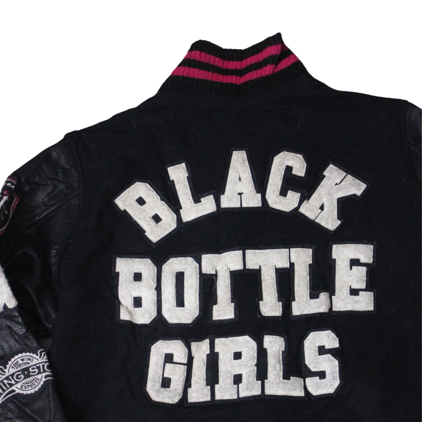 VTG BLACK BOTTLE GIRLS VARSITY JACKET