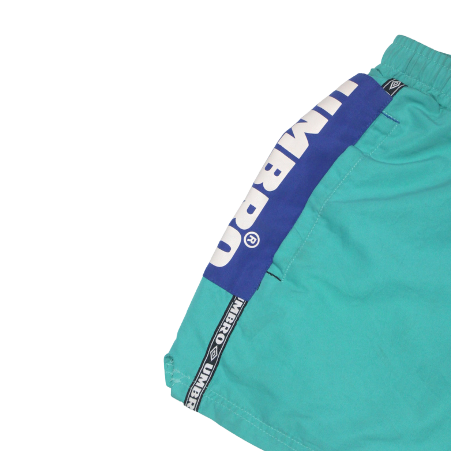 90S UMBRO TEAL SPELLOUT FOOTBALL SHORTS