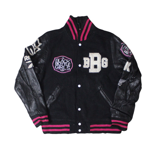 VTG BLACK BOTTLE GIRLS VARSITY JACKET