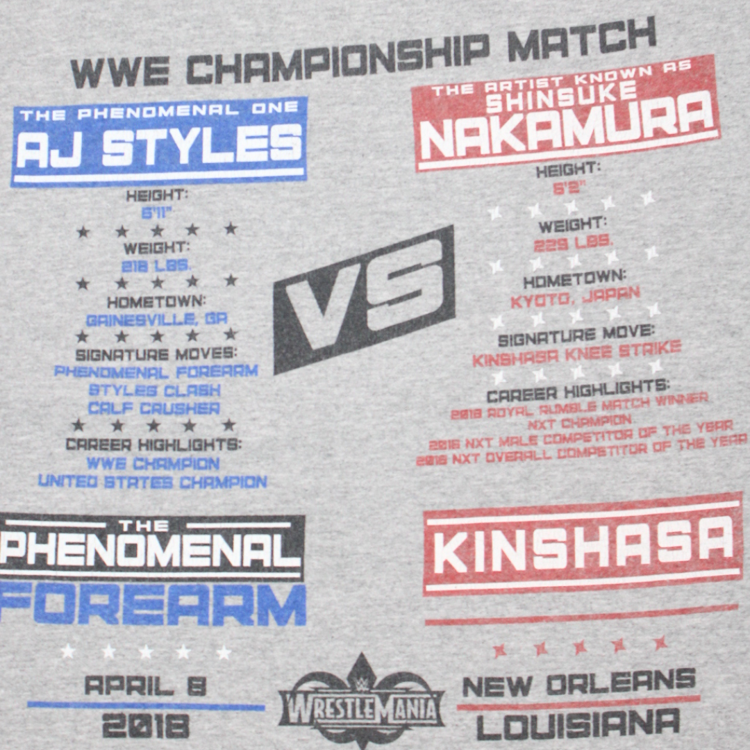 2018 WWE "AJ STYLES VS NAKAMURA" WRESTLEMANIA TEE