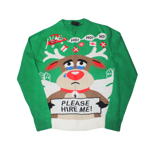 PLEASE HIRE ME REINDEER UGLY CHRISTMAS SWEATER