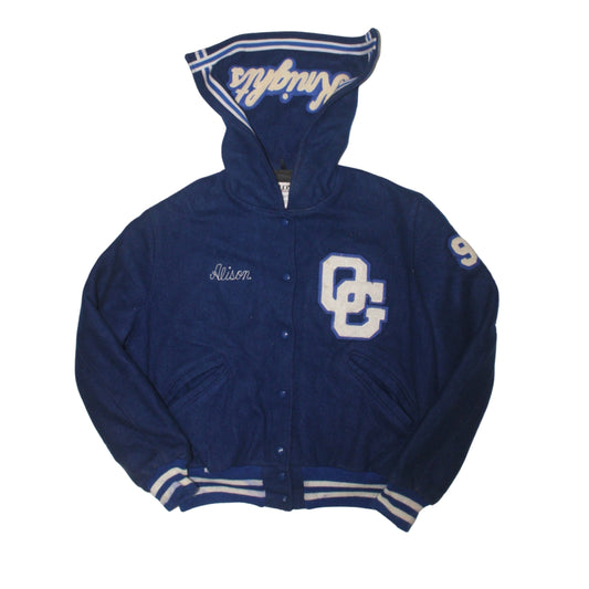 1990S “ALISON” OC HOODED VARSITY JACKET