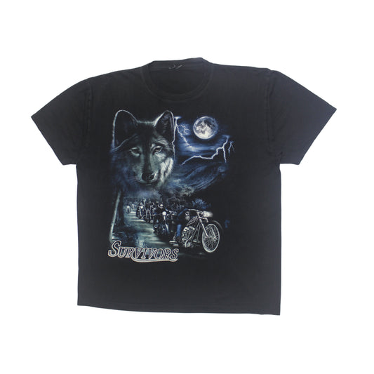 2000S "SURVIVORS" WOLF AND BIKERS GRAPHIC TEE