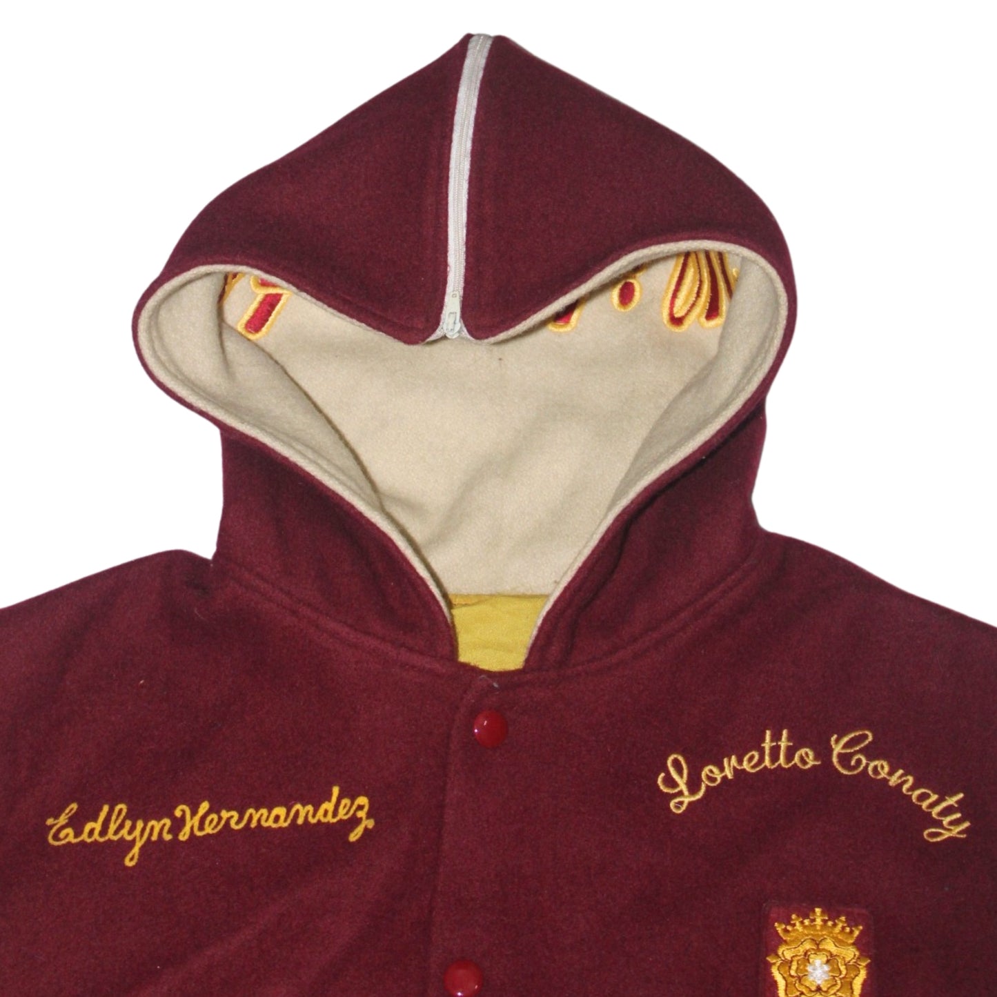 1990S LIONETTE CONNALLY HOODED AWARD VARSITY JACKET