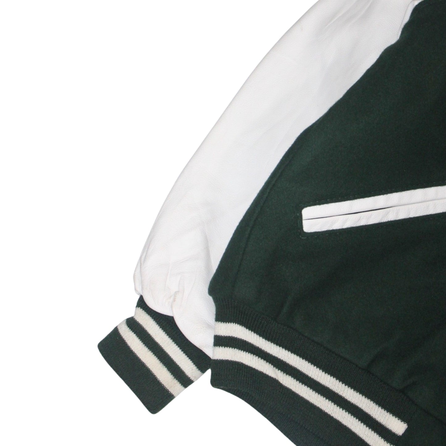 2000S GAMEDAY CLASSIC GREEN AND WHITE VARSITY JACKET