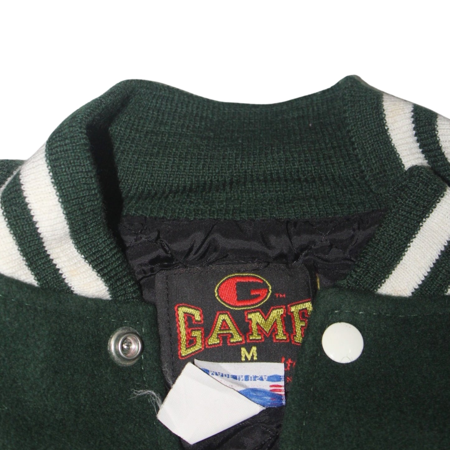 2000S GAMEDAY CLASSIC GREEN AND WHITE VARSITY JACKET