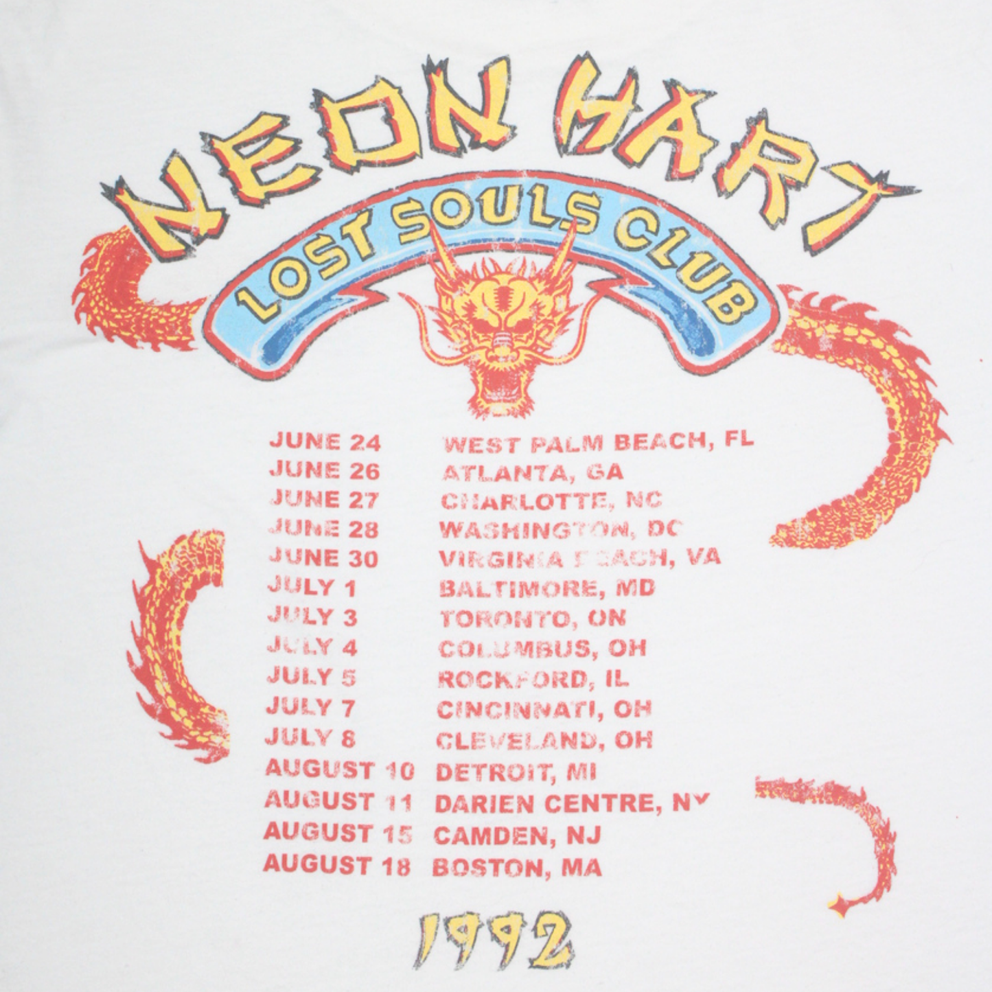 1992 NEON HART "LOST SOULS CLUB" TOUR TEE