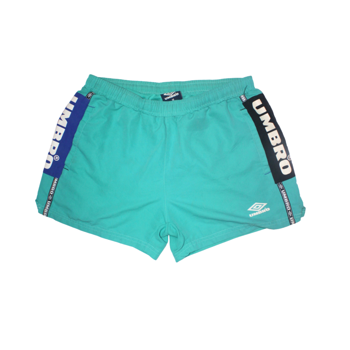90S UMBRO TEAL SPELLOUT FOOTBALL SHORTS