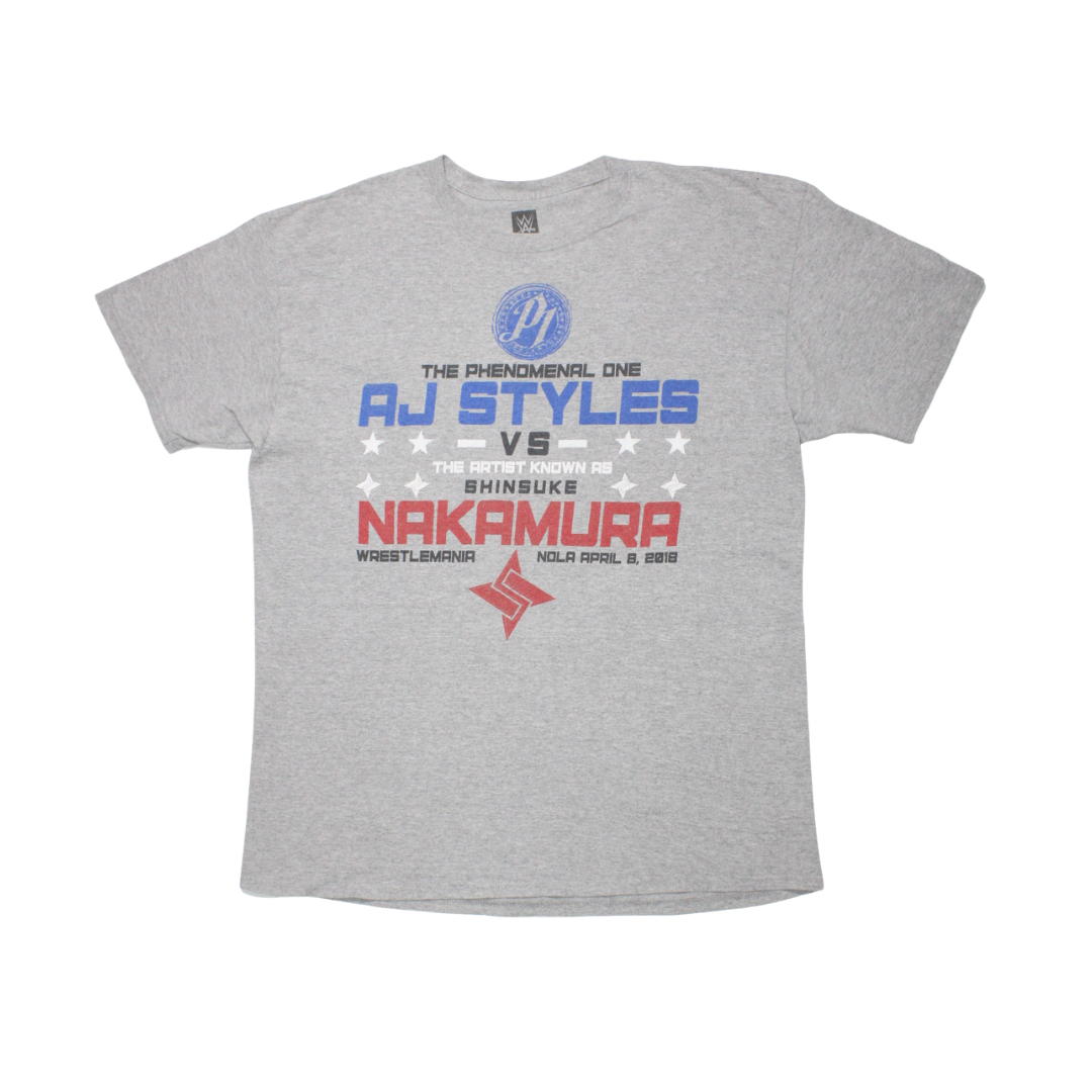 2018 WWE "AJ STYLES VS NAKAMURA" WRESTLEMANIA TEE