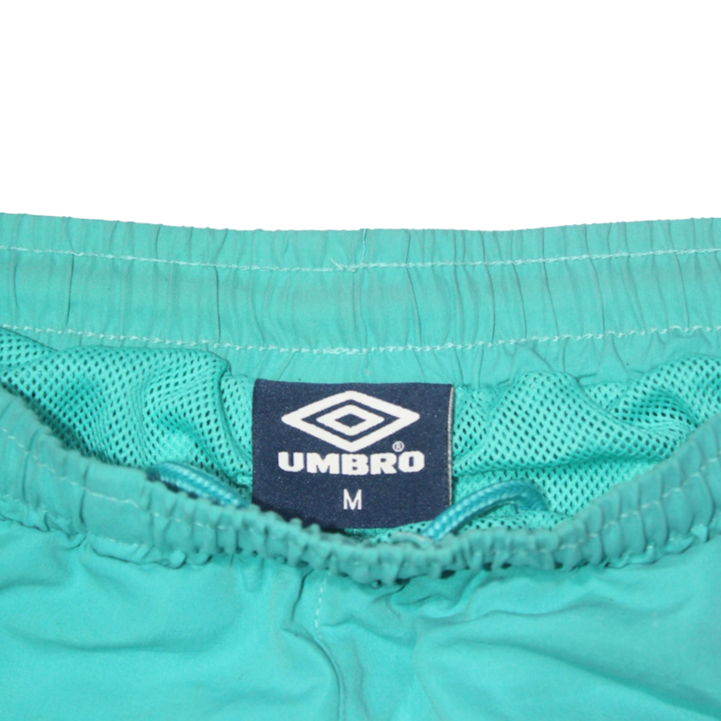 90S UMBRO TEAL SPELLOUT FOOTBALL SHORTS