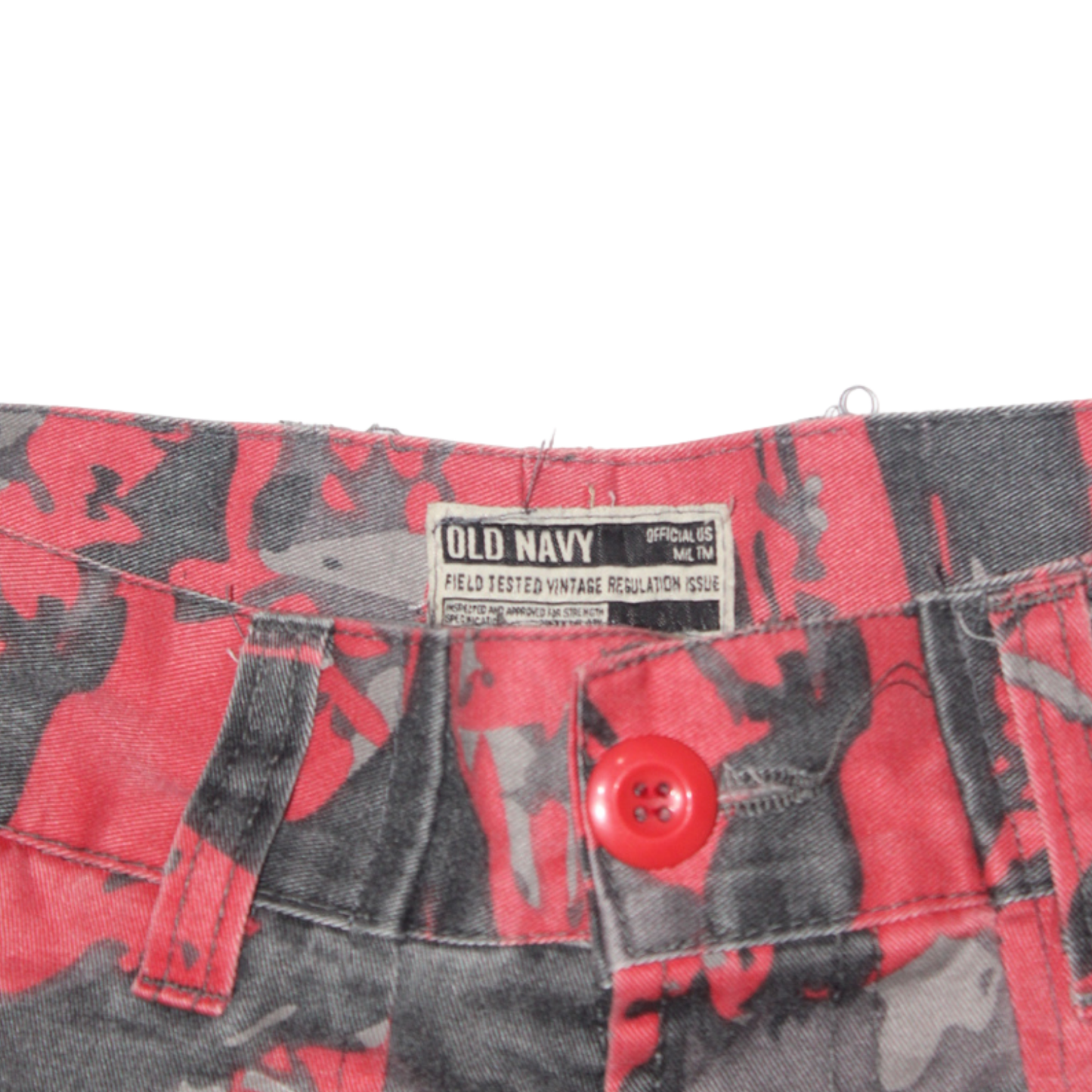 2000S OLD NAVY RED TIGER CAMO CARGO SHORTS